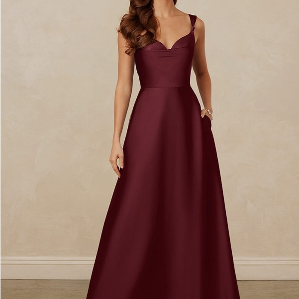 Azazie Wine Satin Maxi Dress